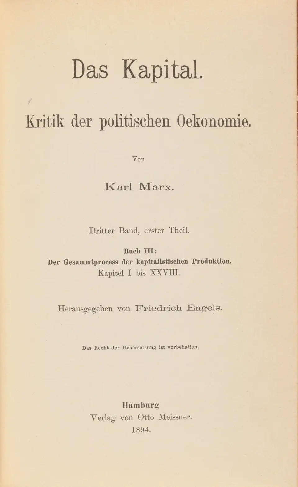 Cover of das kapital volume iii 1894 by karl mar